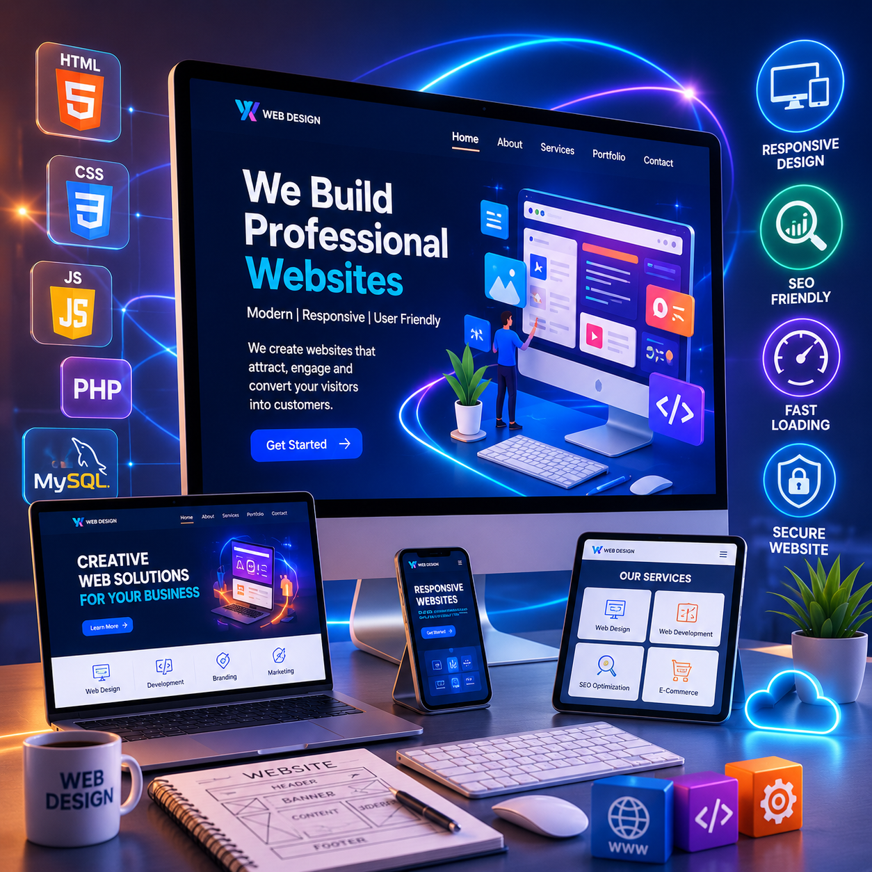 Website design and development workspace